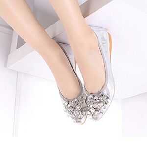 Elegant Women's Silver Flats with Crystal Details